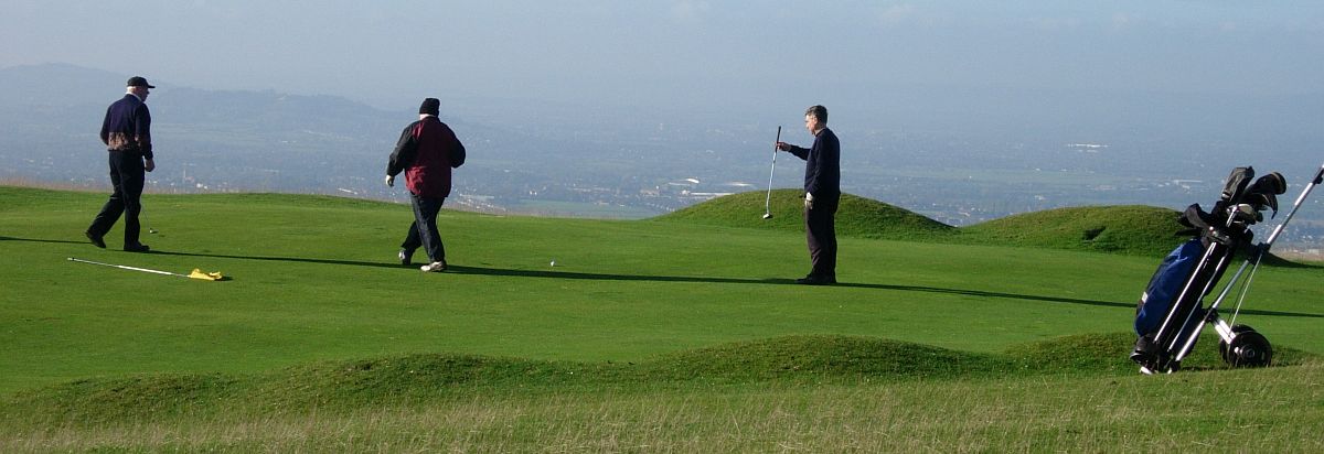 Golf being played high on the Cotswold Hills, where the courses are generally well above par. Picture © Cotswolds Conservation Board.